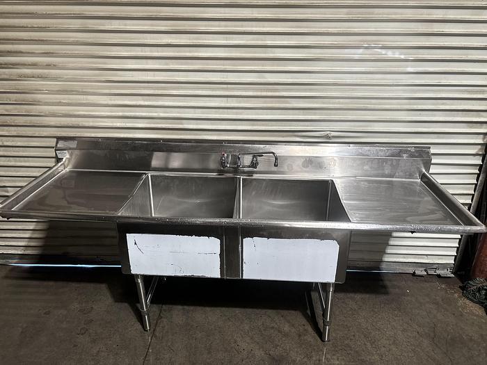 Used Advance Tabco 96" 2-Compartment Sink w/ Faucet and 2 Drain Boards