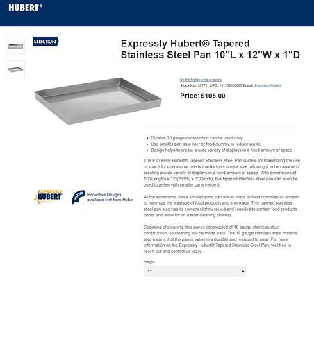 Used Hubert® S/S Seafood, Meat, Deli Pan 10"L x 12"W x 1"D