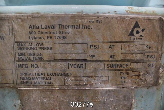 Used Alpha Laval 1-H Spiral Heat Exchanger #30277