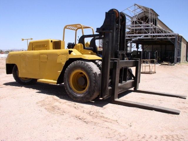 Used 40,000 lb. Gerlinger Forklift; Low Mast; Pneumatic Tires; Riggers Boom
