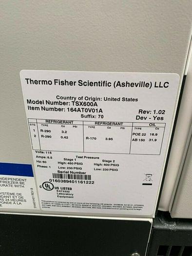 Used Thermo Scientific TSX600A -86 ºC Laboratory Freezer 28.8 CU FT 115V