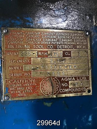Used Michigan Tool Company UU-7500c-EK Cone Gear Drive #29964