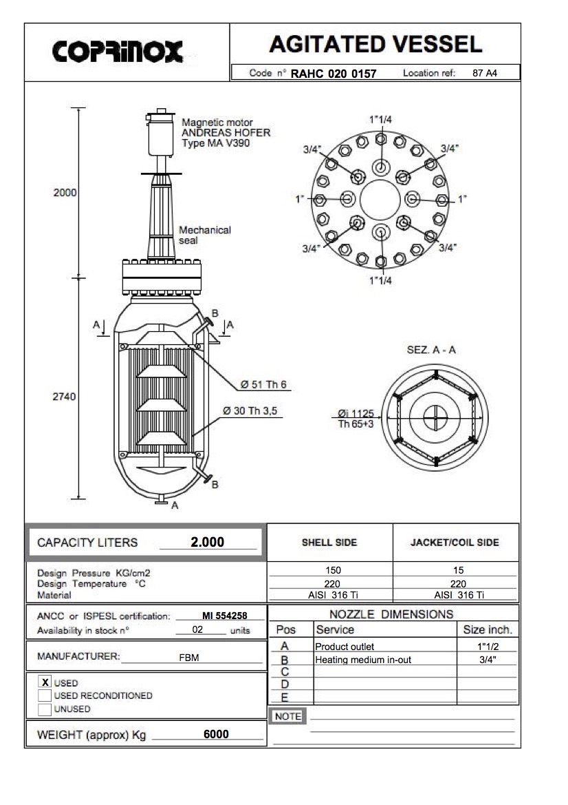 Usato Reattore FBM da 2000 Litri