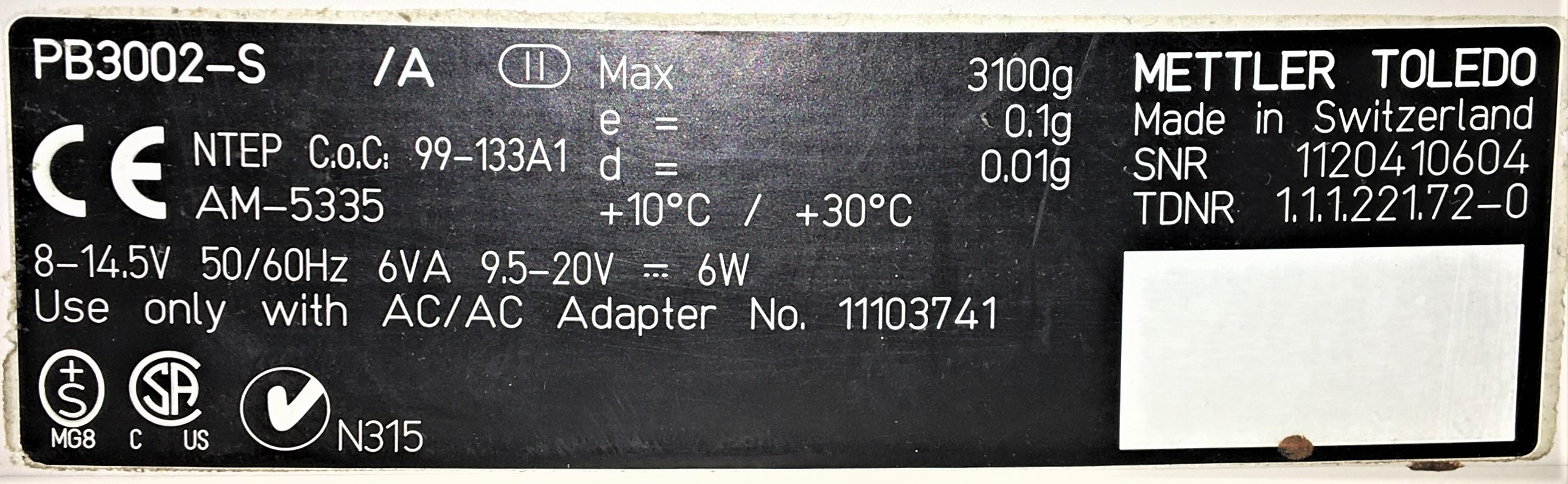 Used Mettler Toledo PB3002-S FACT Top-Loading Balance -  3100g x 0.01g