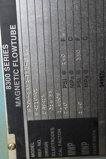 Used Foxboro 8306-5ABA-TSJ-GFG2 8300 Series Magnetic Flow Tube, 316Ss Electrodes, Teflon Lined With Ia Series Transmitter, Model Imt20-Pa15Gz-T #24687