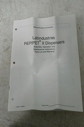 Used Barnstead Thermolyne Labindustries Repipet II 10.0ml 1250ml Capacity Dispenser