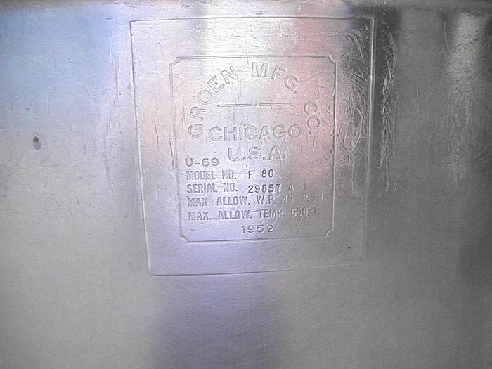Used Kettle, 80 Gallon, S/st, Jkt, Groen, Mdl F80, #S740923