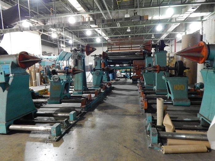 Used 100" CLARK AIKEN SINGLE ROTARY KNIFE SHEETER W/ SHAFTLESS UNWINDS