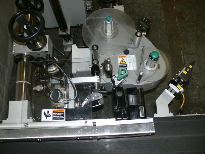 Used Accraply Pressure sensitive Side Labeler MSNO6799 w/ Dorner 2200 Conveyor