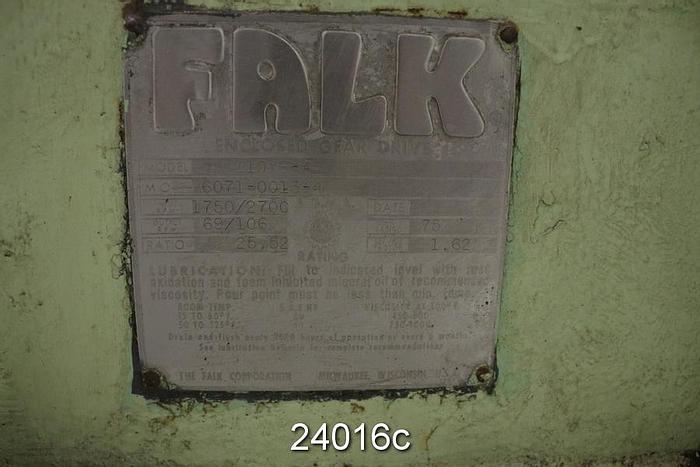 Used Falk 110Y2-A Parallel Shaft Gear Reducer, Input 1750/2700, Output 69/106; Ratio 25.52:1; Hp Rating 75 Hp; Service Factor 1.62 #24016