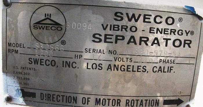 Used Screen, Sweco, 30", Single, S/st, CastorsScreen, Sweco, 30", Single, S/st, Castors #S741172