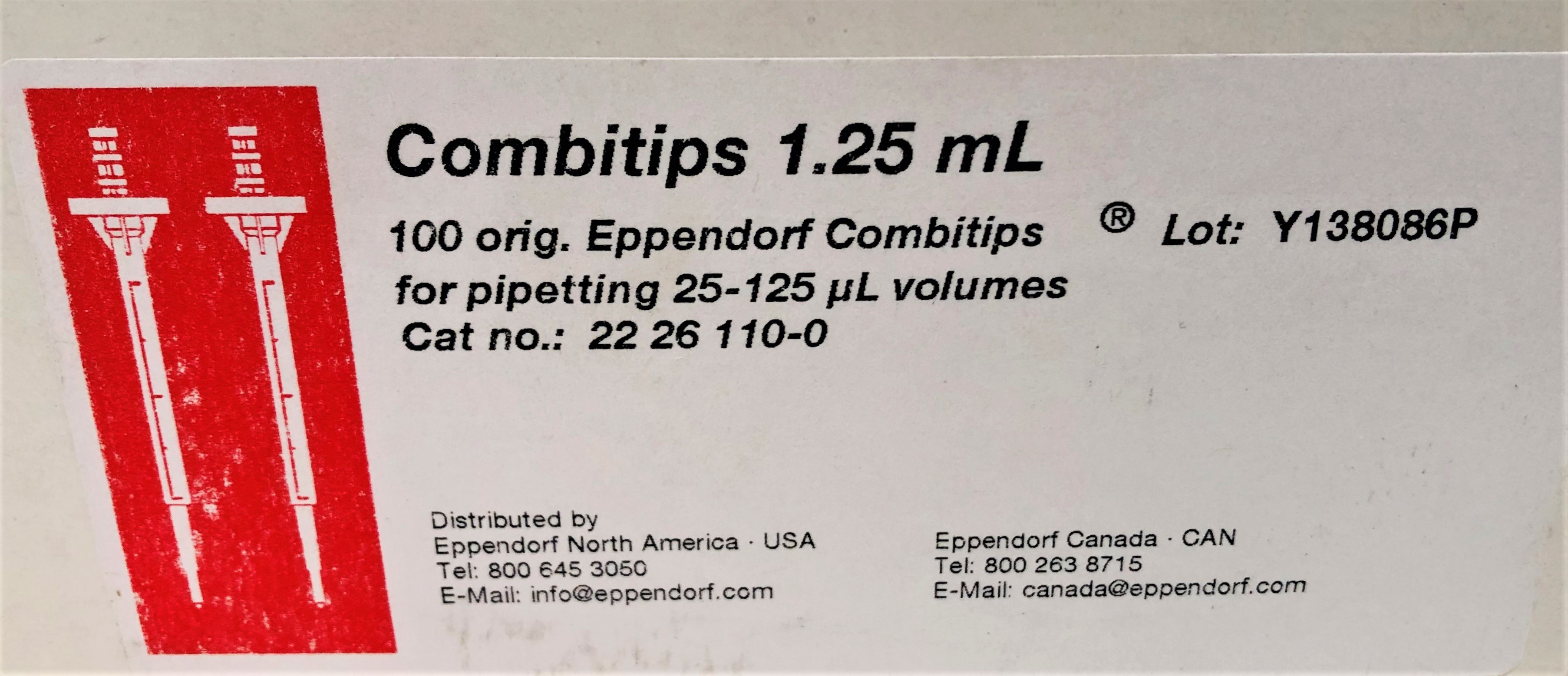New Open Box Eppendorf CombiTips 22261100 Pipette Tips - 1.25mL (Pack of 100)