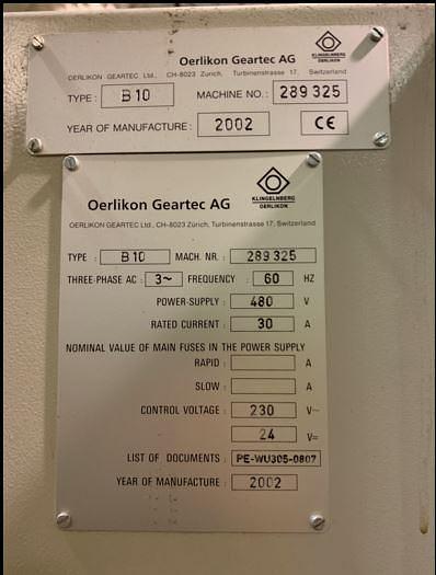 Used 2002 OERLIKON B10 TOOL & CUTTER GRINDER