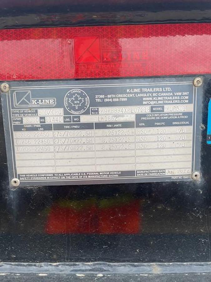 Used 2023 K-Line Hydraulic RGN Triaxle