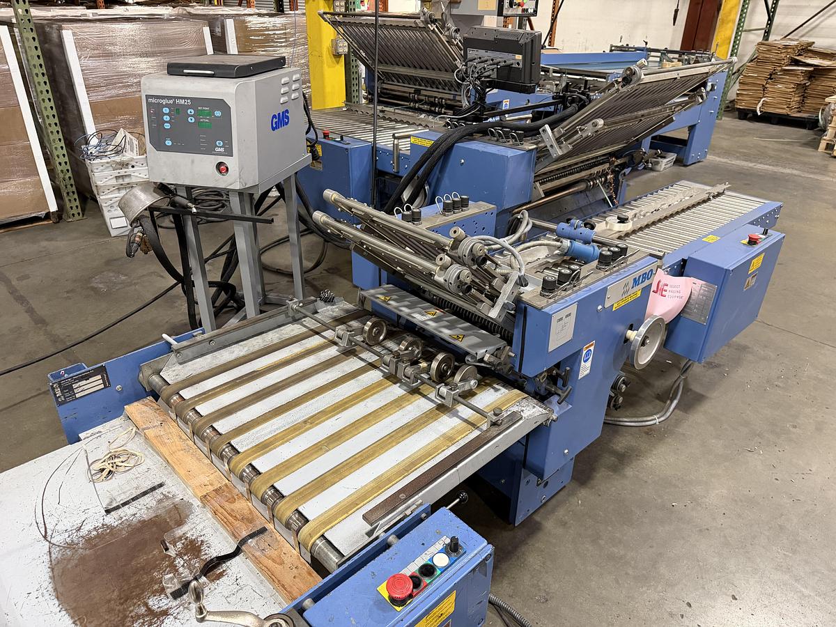 Used MBO B30E 30” Buckle Folder System – Continuous Feeder, 2 Units, GMS Glue System