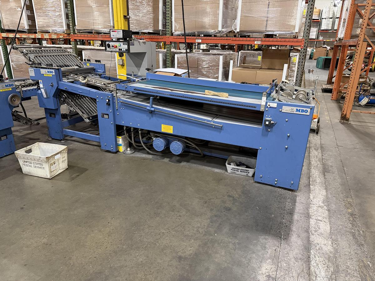 Used MBO B30E 30” Buckle Folder System – Continuous Feeder, 2 Units, GMS Glue System