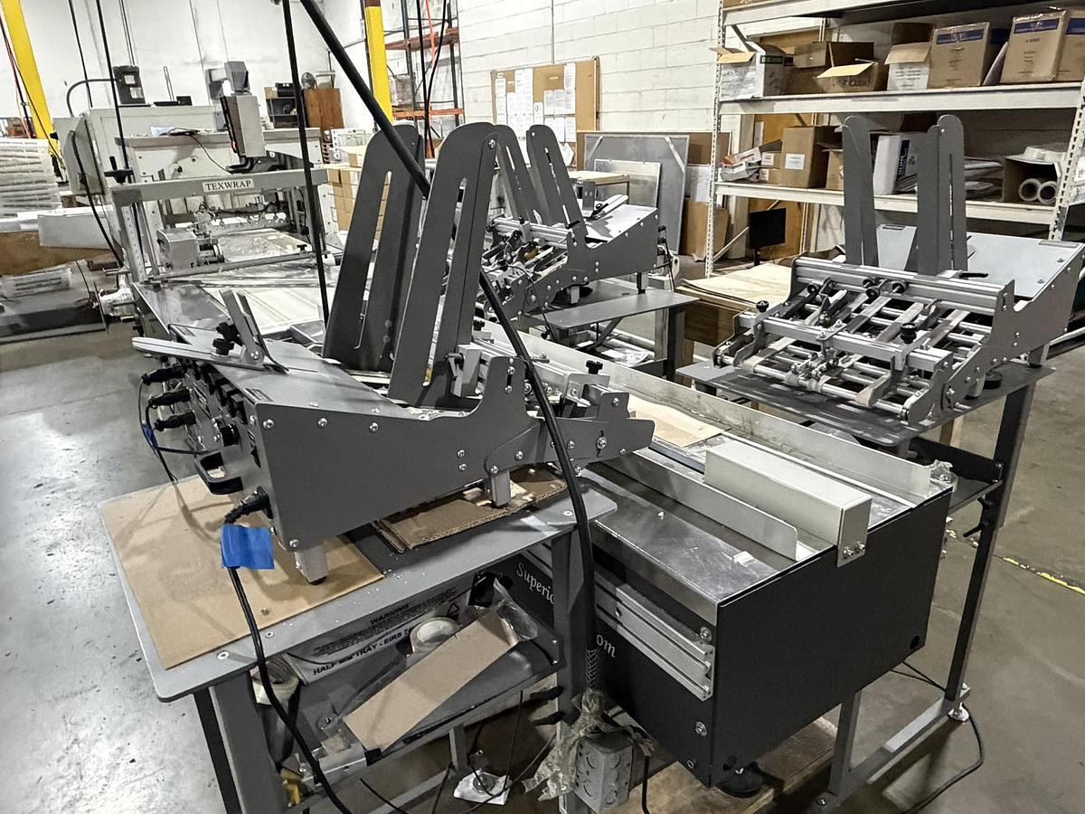 Used Texwrap 2202 Side Seal Shrink Wrapper Line w/ T822 Heat Tunnel, Lugged Conveyor + (3) Straight Shooter Feeders