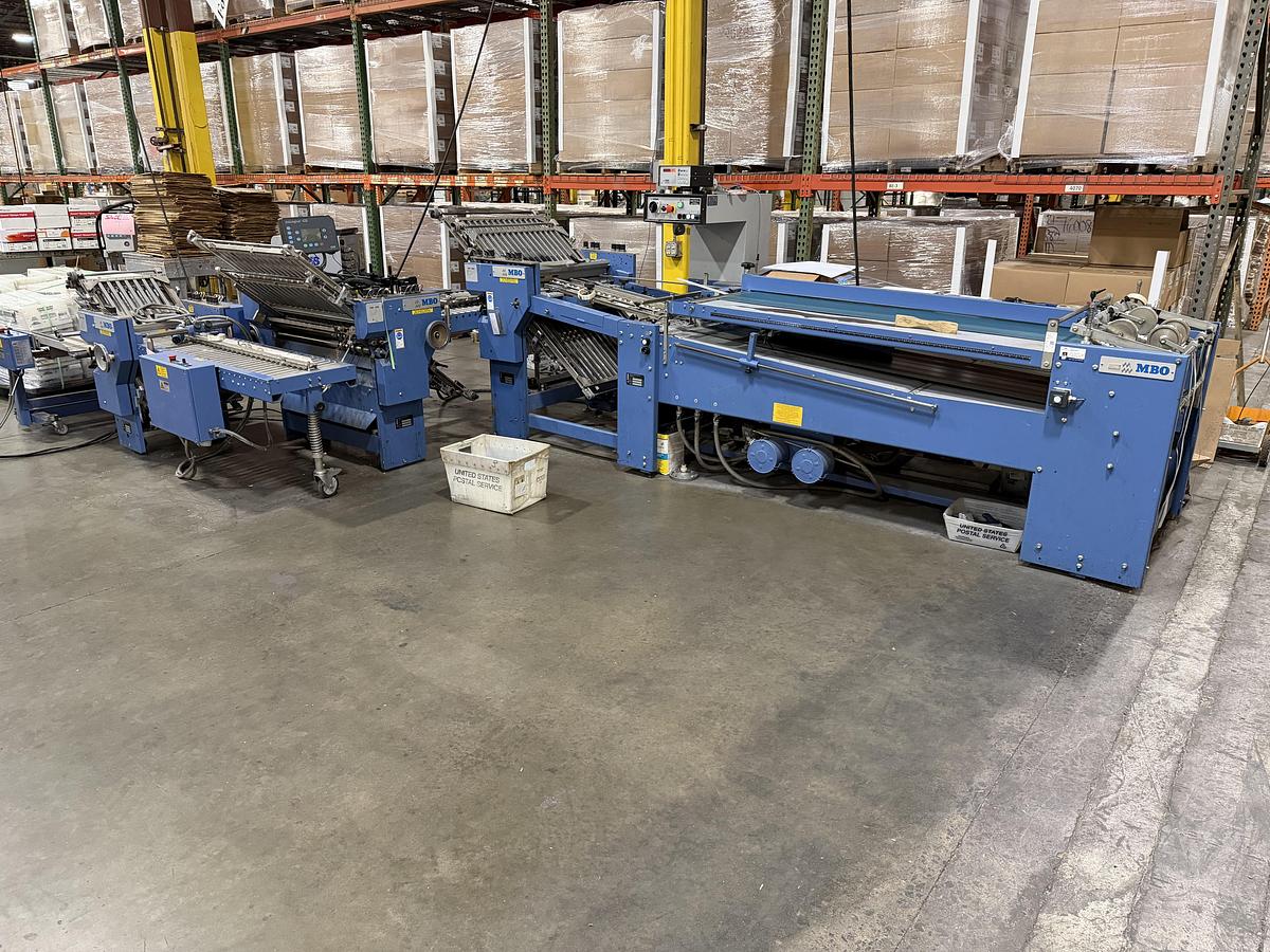 Used MBO B30E 30” Buckle Folder System – Continuous Feeder, 2 Units, GMS Glue System