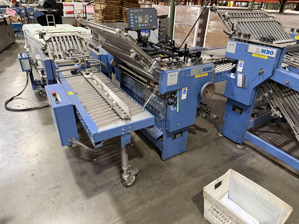 Used MBO B30E 30” Buckle Folder System – Continuous Feeder, 2 Units, GMS Glue System