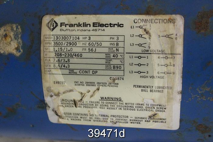 Used Goulds NPE 1-1/4x1-1/2x6 Pump, with 2 HP Motor, Cat. No 2ST13035 #39471