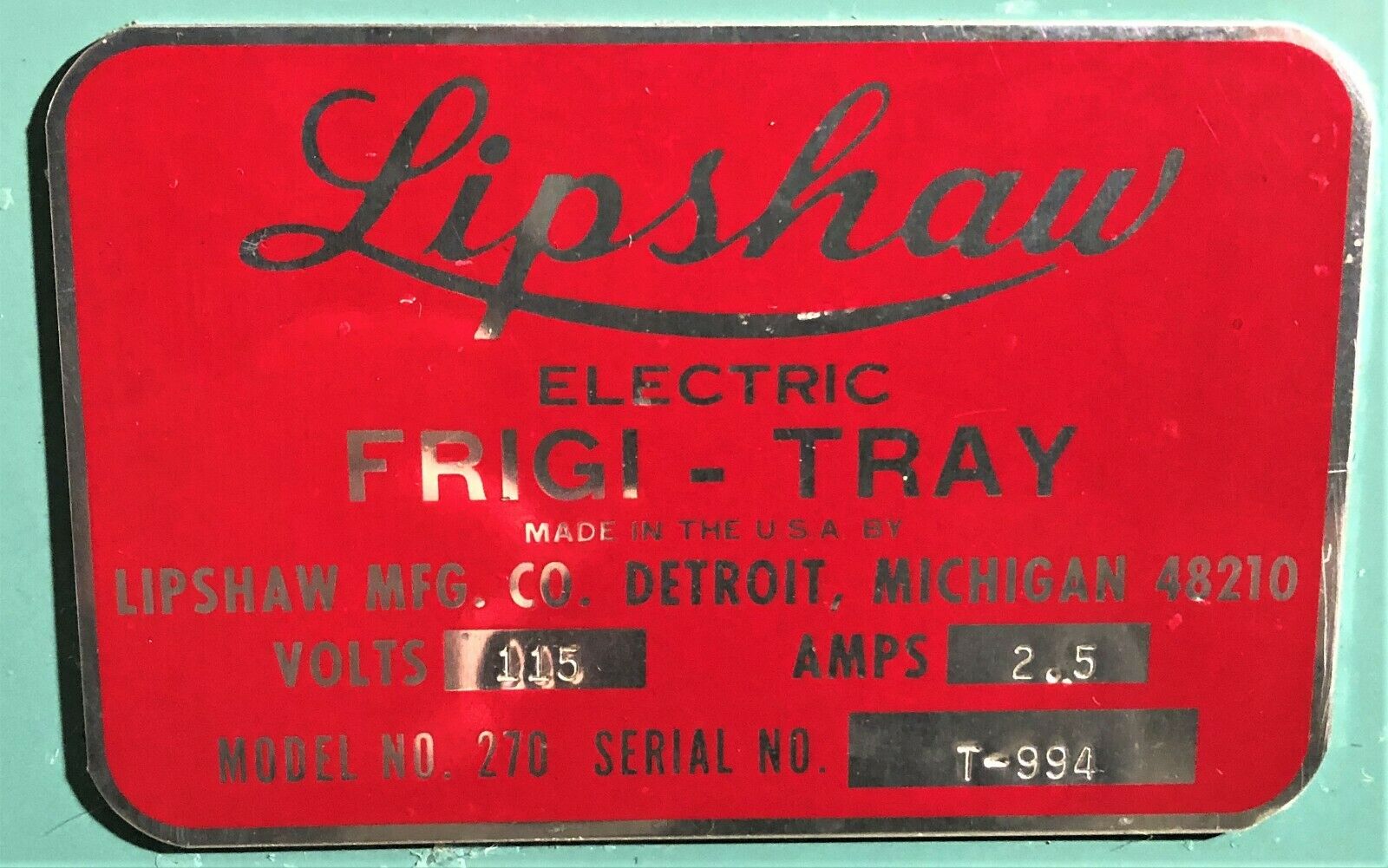 Used Lipshaw Frigi-Tray 270 Freezing Unit for Tissue Cultures