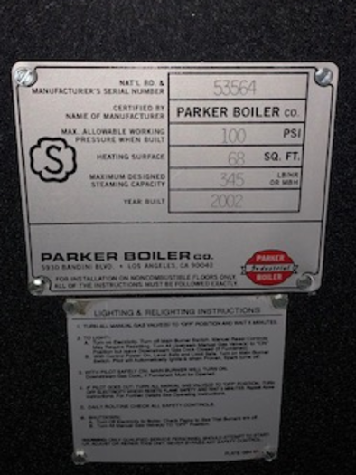 Used Parker Steam Boiler 9.5 Hp.