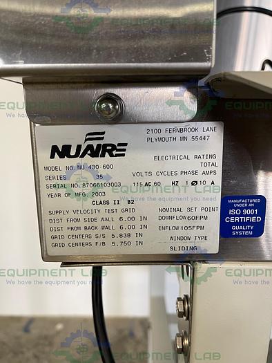 Used Nuaire NU-430-600 Class II B2 Biological Safety Cabinet 115V
