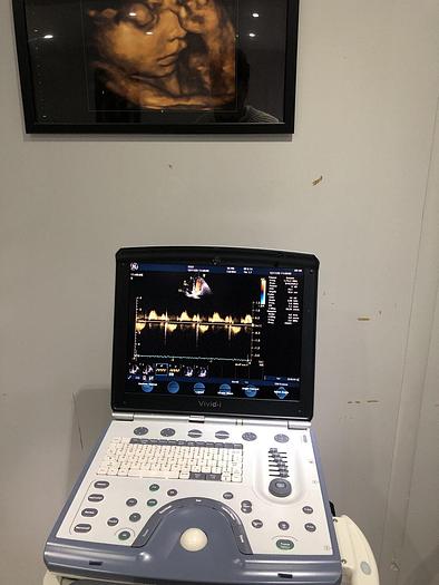 Used GE Vivid i Ultraschallgerät mit Kardio-Sonde Software Version 2.1.16 auf GE Vivid i Trolley