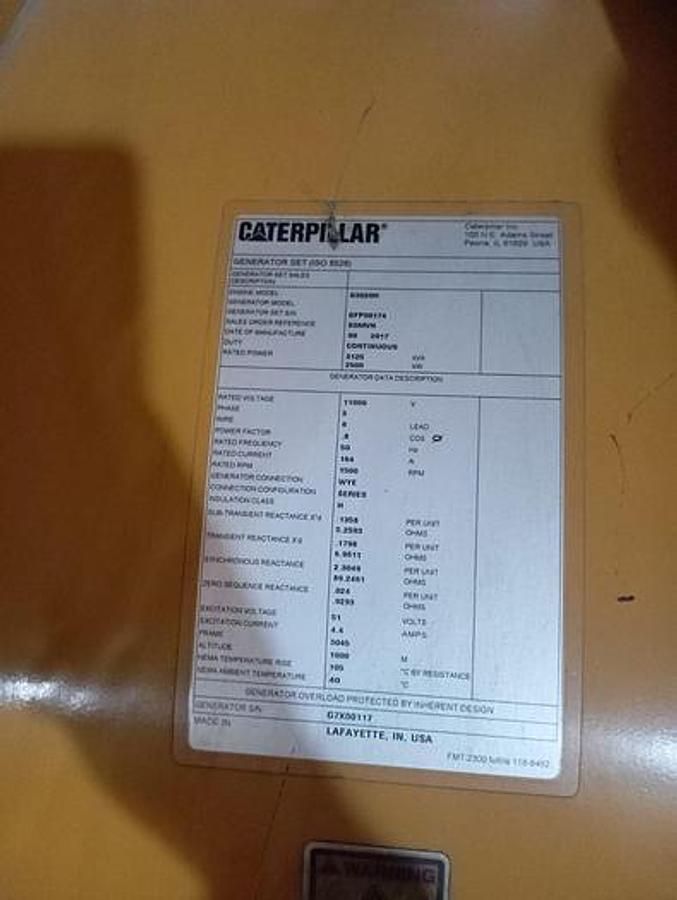 Used 2017 Caterpillar G3520H Gas Generator 2.5MW