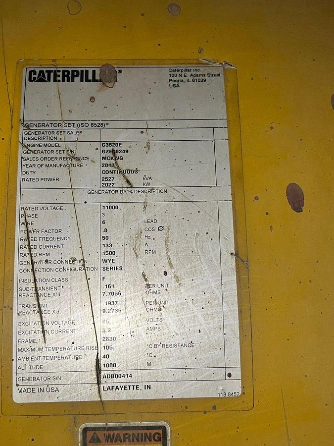Used 2013 Caterpillar G3520E Gas Generator 2MW
