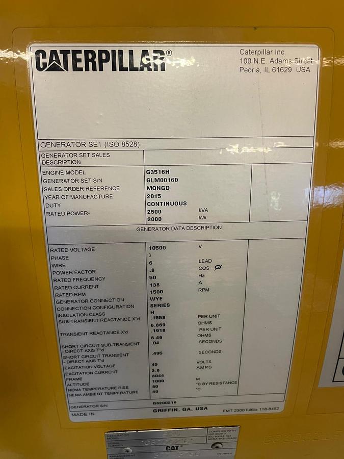 Used 2015 Caterpillar G3516H 6MW Complete Power Plant & 2MW each