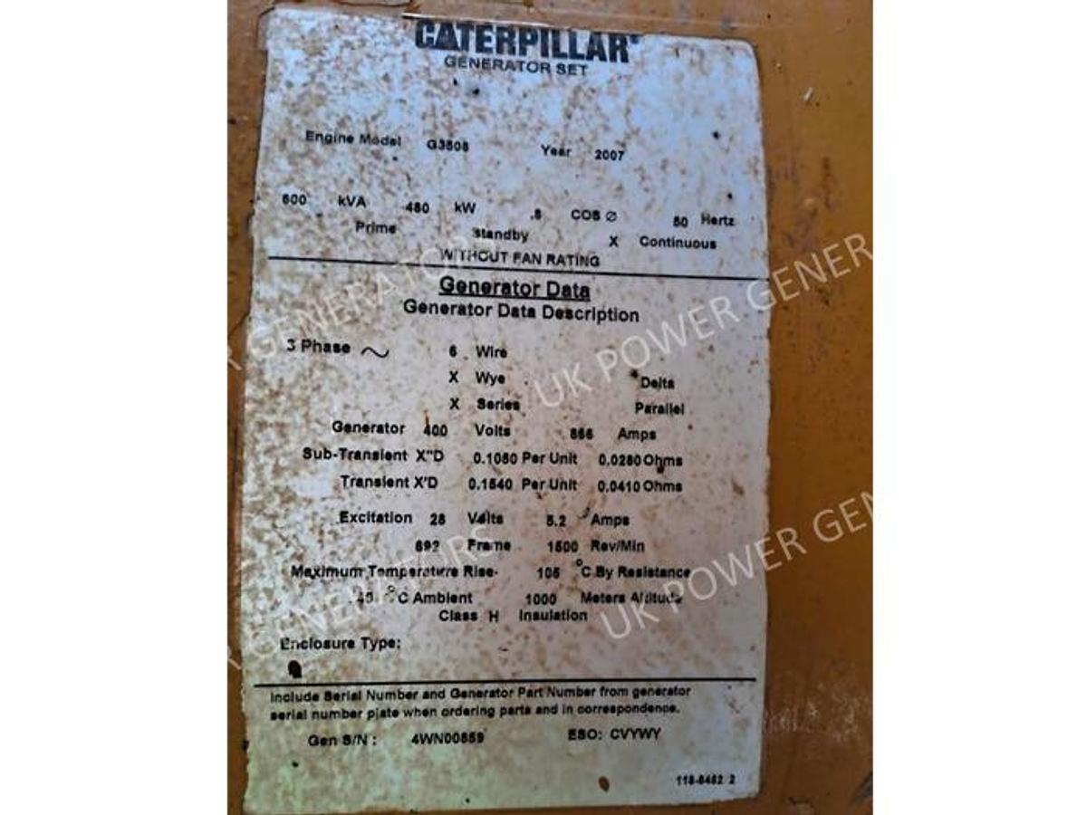 Used 2007 Caterpillar G3508 Gas Generator 480kW
