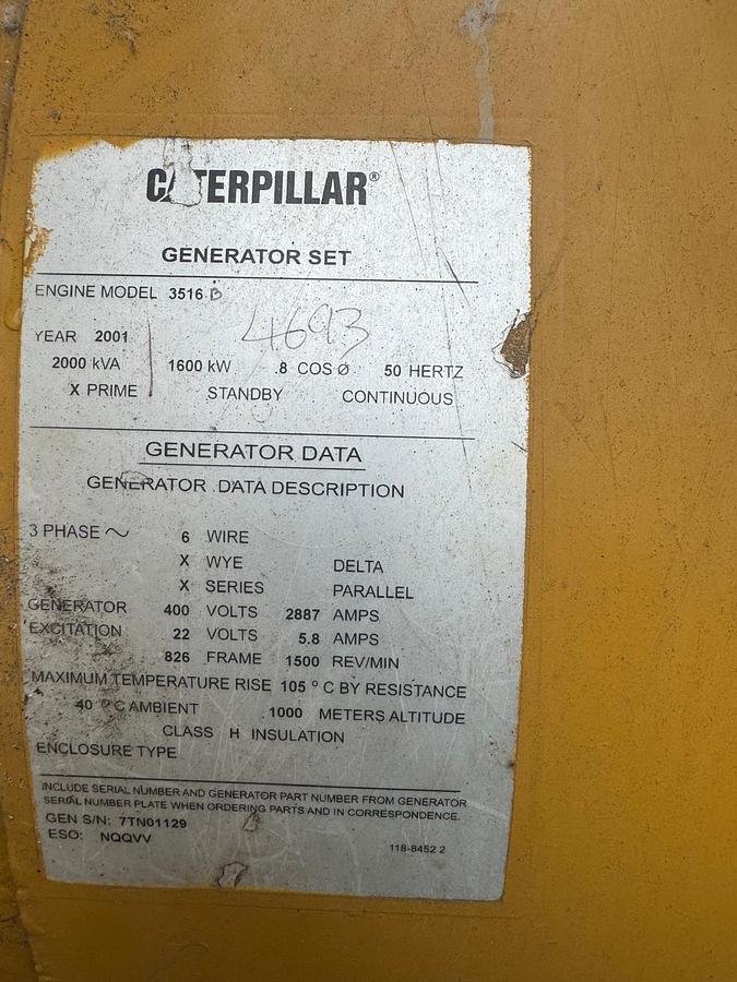 Used 2001 Caterpillar 3516 Diesel Generator