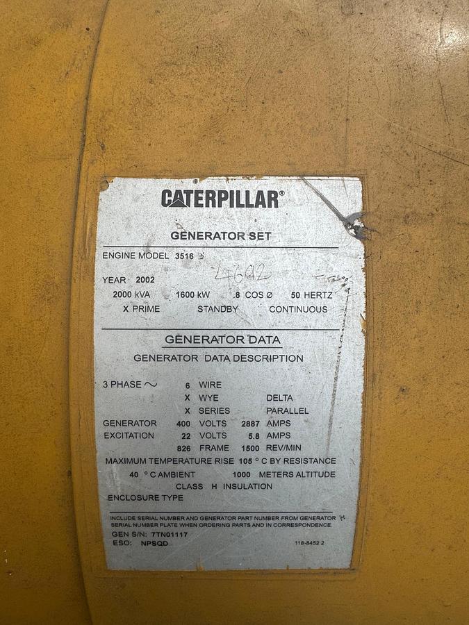 Used 2002 Caterpillar 3516 Diesel Generating Set