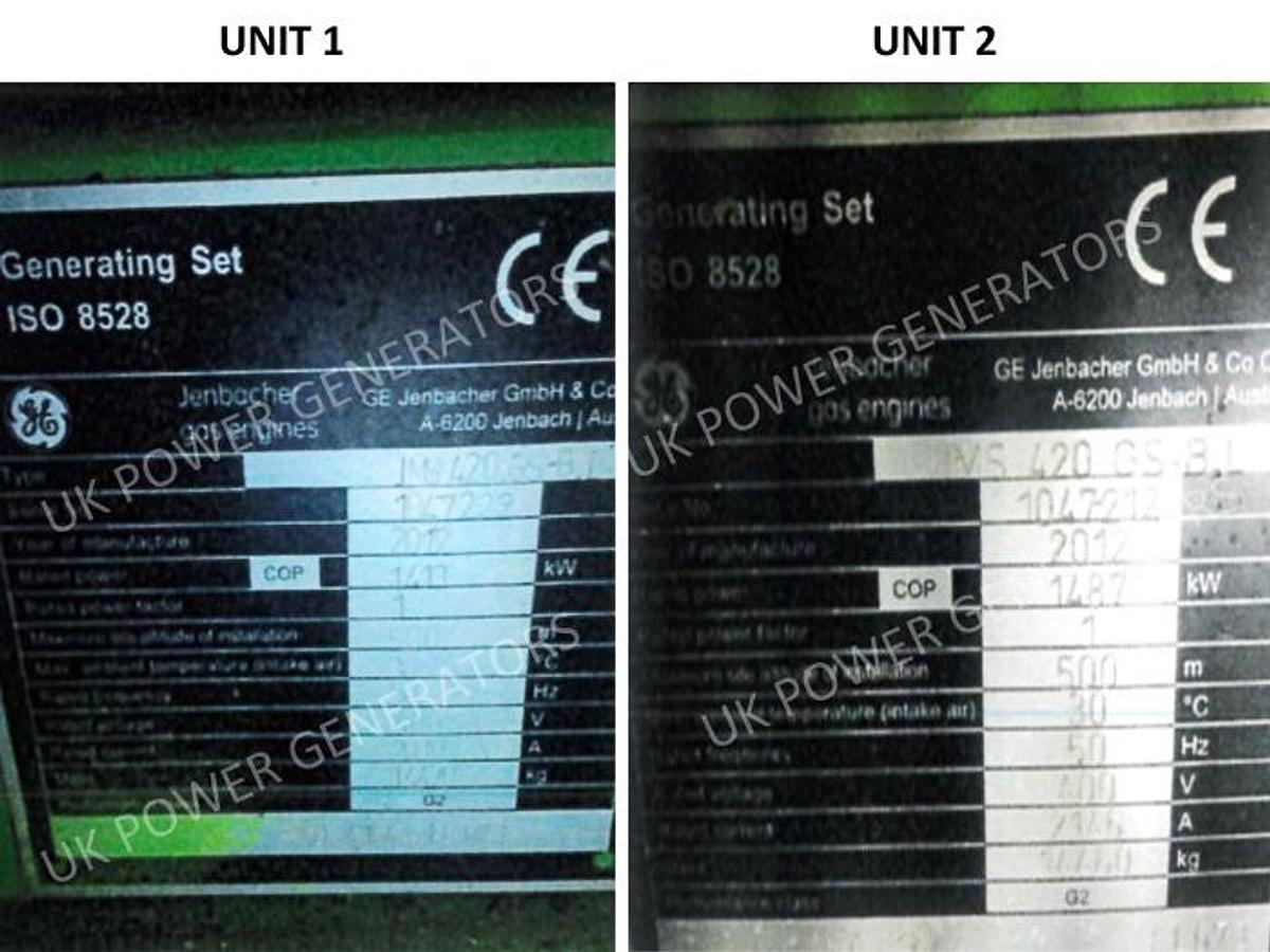 Used 2012 Jenbacher J420G Gas Generator 2 Units
