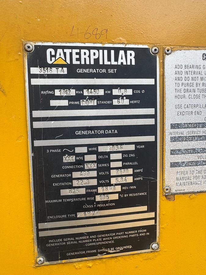 Used 1996 Caterpillar 3516 DITA Diesel Generating Set