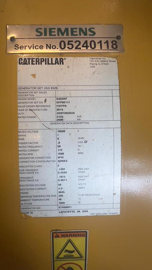 Used 2013 Caterpillar G3520H Gas Generator - 2.5 MW