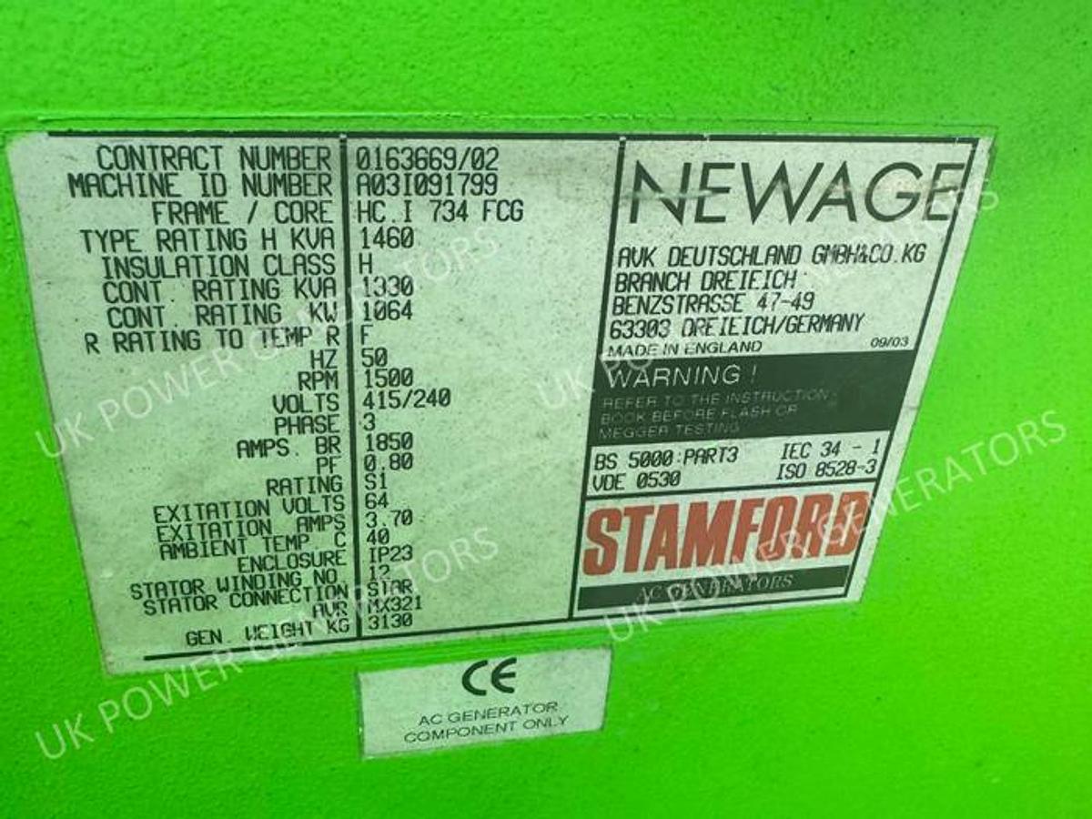 Used 2003 Jenbacher 320 Stamford Alternator 1330 kVa