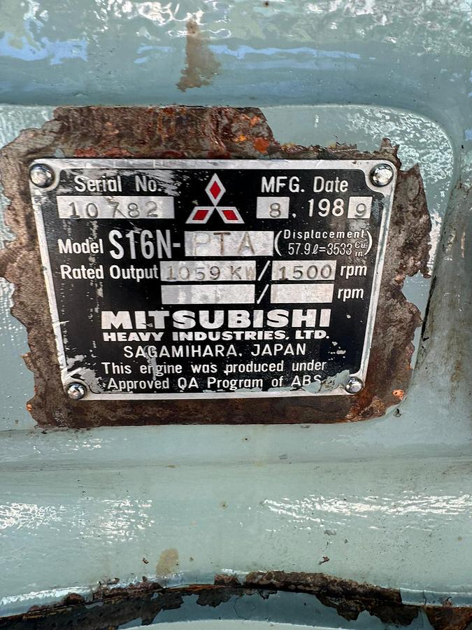 Used 1989 Mitsubishi S16N-PTA Diesel Generator 1MW