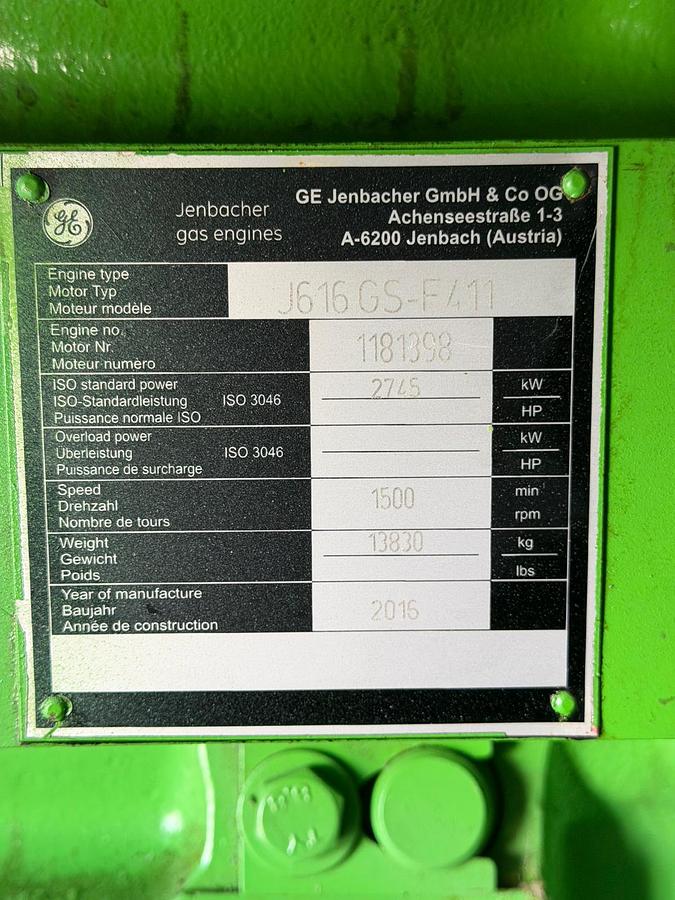 Used 2016  Jenbacher 616 GS- F411