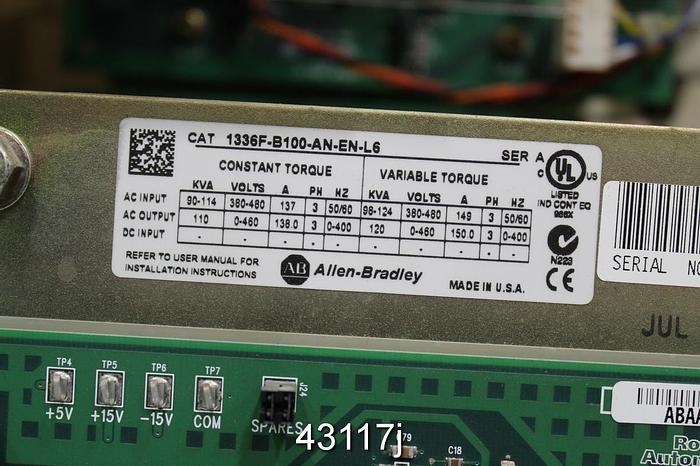 Unused Allen Bradley 1336-B100C-AA-DF-D11-HA2C A/C Drive #43117