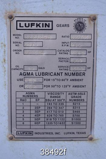 Used Lufkin S2212CH Gear Box with ITT Standard Shell and Tube Heat Exchanger, 3.576/1 Ratio #38492