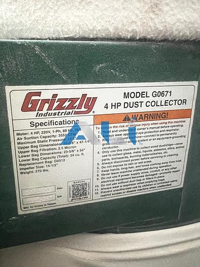 Used 2016 Grizzly G0671 Dust Collector
