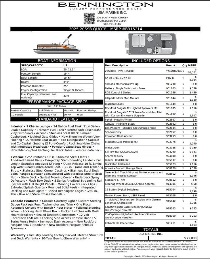 2026 Bennington 20SSB