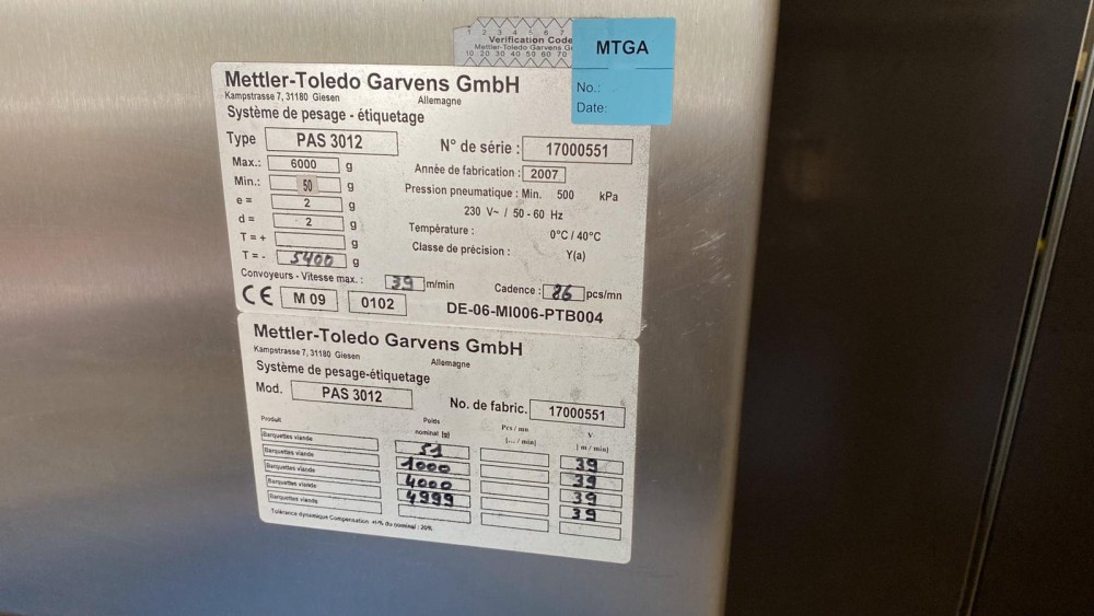 Used Mettler Toledo price-weighing and labelling line