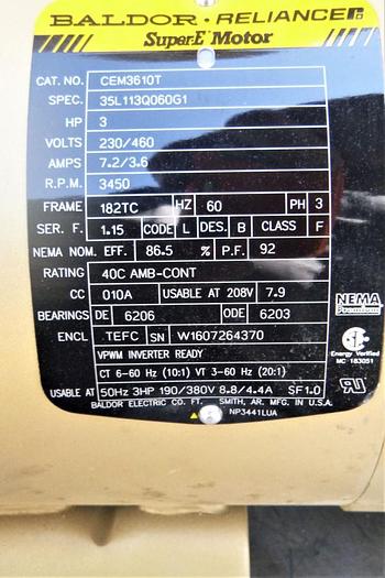 Used Motor, 3 HP, Baldor, 3450 RPM Out, 230/460V #C744063
