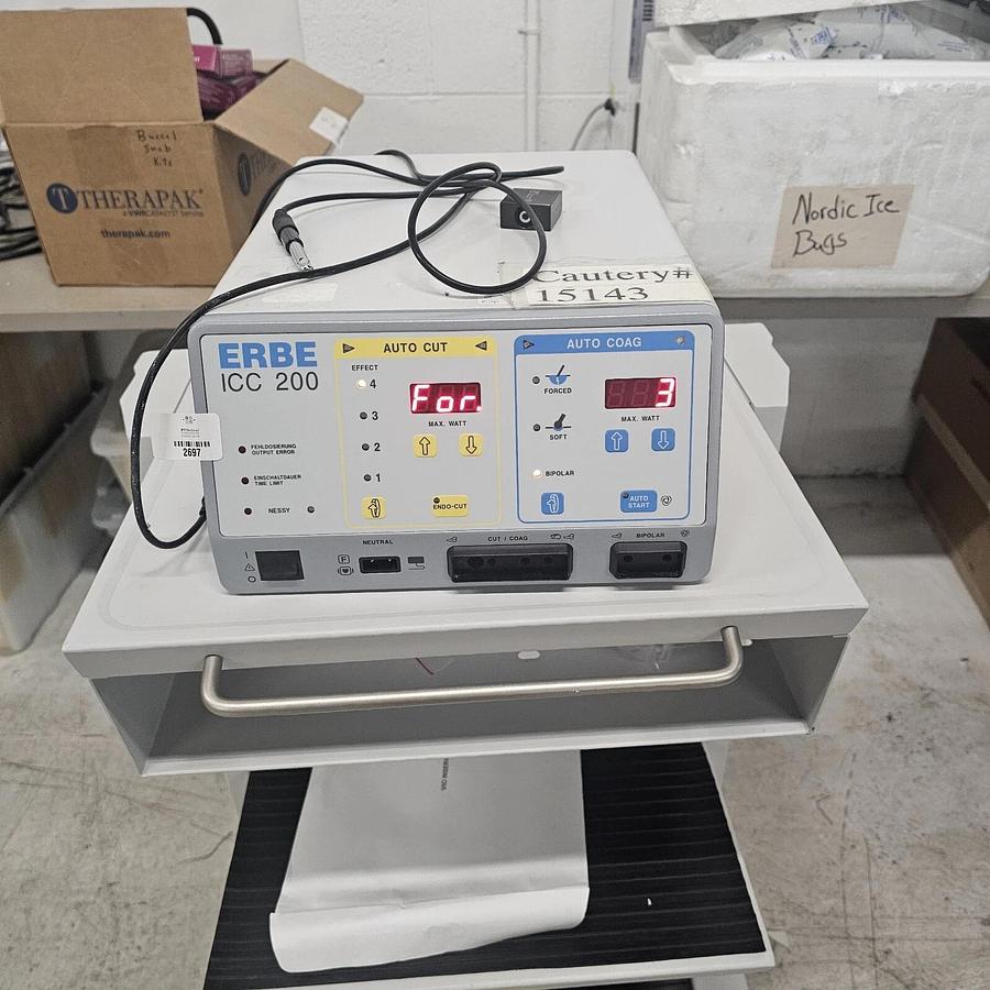 Used Erbe ICC 200 ESU w/ Foot Pedal & Power Cord , Cart