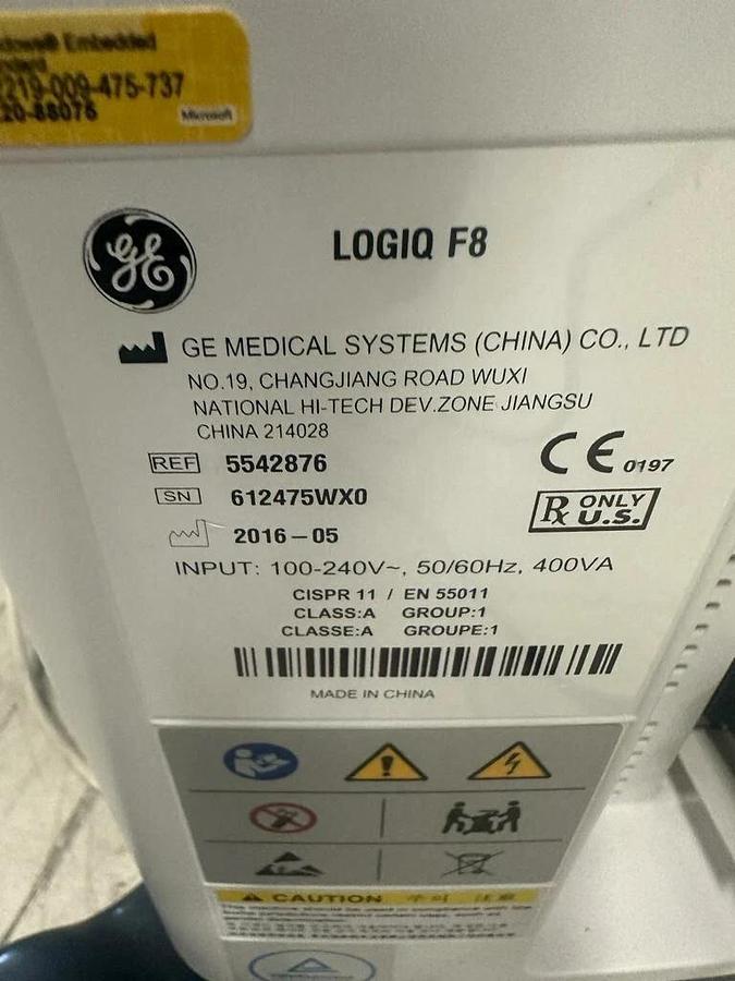 Refurbished 2016 GE LOGIQ F8 Series Ultrasound with  1 Probes, Tested