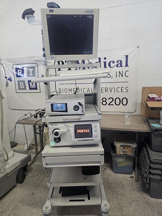 Used Pentax EPK-i Video Processor With KEYBOARD ,Stryker LIGHT SOURCE , monitor, Cart