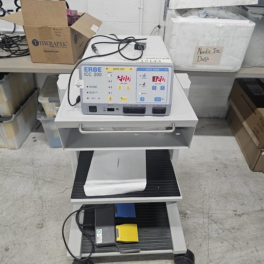 Used Erbe ICC 200 ESU w/ Foot Pedal & Power Cord , Cart